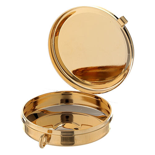 Bolsa branca com bordados dourados e caixa de hóstias 5 cm 4