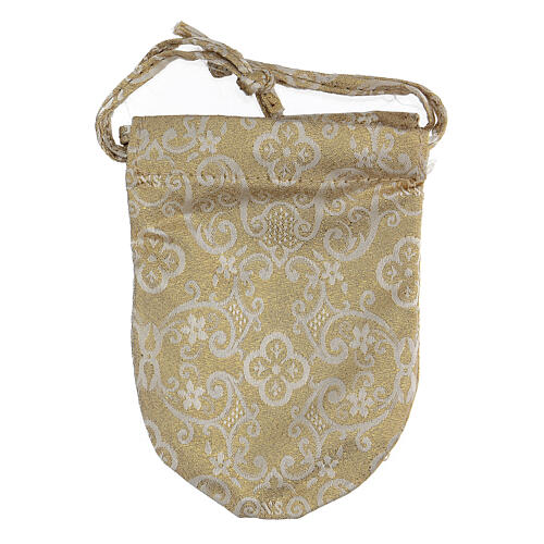 Bolsa branca com bordados dourados e caixa de hóstias 5 cm 6
