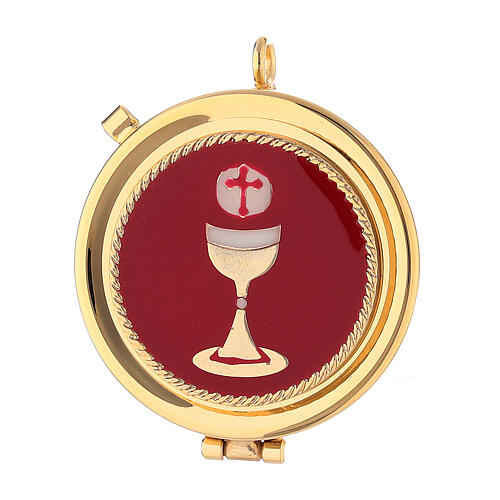 Red satin burse with 2 in pyx purificator and cross 2