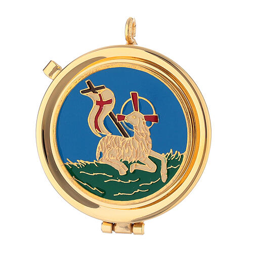 Blue satin viaticum burse with 24K gold plated brass pyx of 5 cm 2