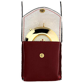 Étui pour viatique rouge cuir véritable avec cordelette et custode diam. 7,5 cm