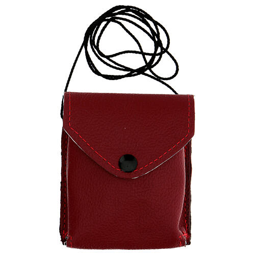 Estojo porta viático couro natural vermelho com corda e caixa de hóstias 7,5 cm 6