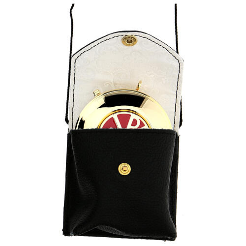 Schwarze Viaticum-Tasche aus echtem Leder mit Kordel und Versehpatene (7,5 cm) 1