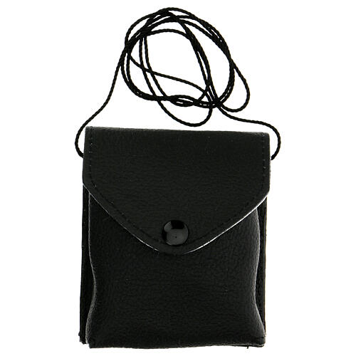 Estojo porta viático couro natural preto com corda e caixa de hóstias 7,5 cm 6