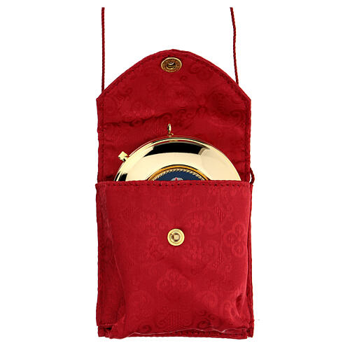 Rote Viaticum-Tasche aus Damast-Stoff mit Kordel und Versehpatene (7,5 cm) 1