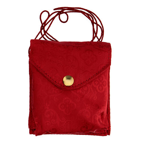 Rote Viaticum-Tasche aus Damast-Stoff mit Kordel und Versehpatene (7,5 cm) 6