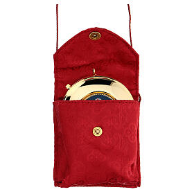 Estojo porta viático cetim adamascado vermelho com corda e caixa de hóstias 7,5 cm