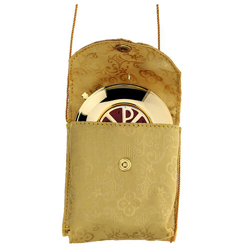 Astuccio damascato in jacquard dorato con cordino porta teca d. 7,5 cm 1