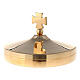 Altar bread box in shiny gold plated brass with cross-shaped handle lid s1