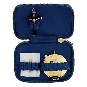 Pastoral sick call set in blue Blessed Virgin Mary case, pyx diam 5.5 cm