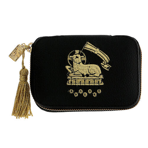 Real leather case with golden thread embroidered Lamb measuring 13x9 cm 1