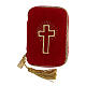 Rote Versehtasche aus mit Kreuz verziertem Flockstoff und Versehpatene (5,5 cm) s1