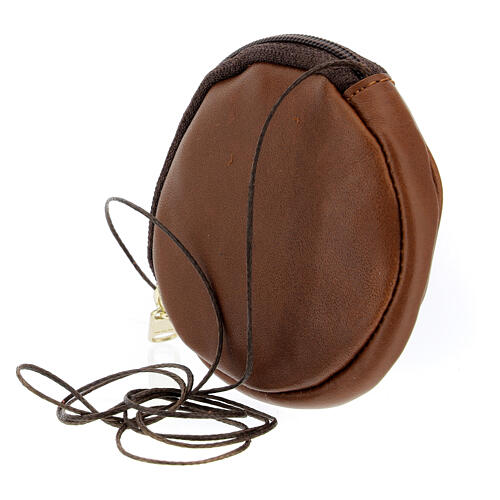 Round brown leather burse for pyx 3 in with string 2