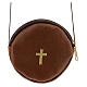 Round brown leather burse for pyx 3 in with string s1