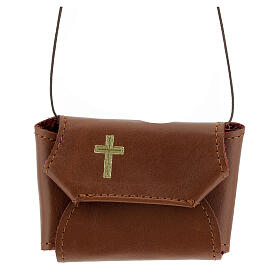 Communion set case with cross and purificator brown leather