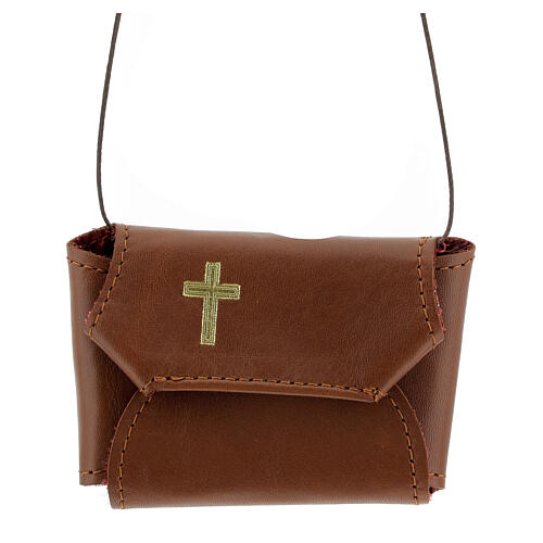 Communion set case with cross and purificator brown leather 1