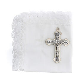 Communion set case with cross and purificator white leather