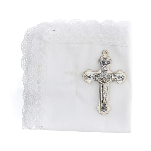 Communion set case with cross and purificator white leather 2
