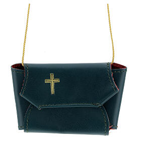 Communion set case with cross and purifier green leather