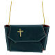Bolsa conjunto para viático couro verde com crucifixo e sanguíneo s1
