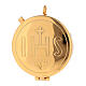Caixa de hóstias gravura IHS latão dourado 24 K diâmetro 5 cm s1