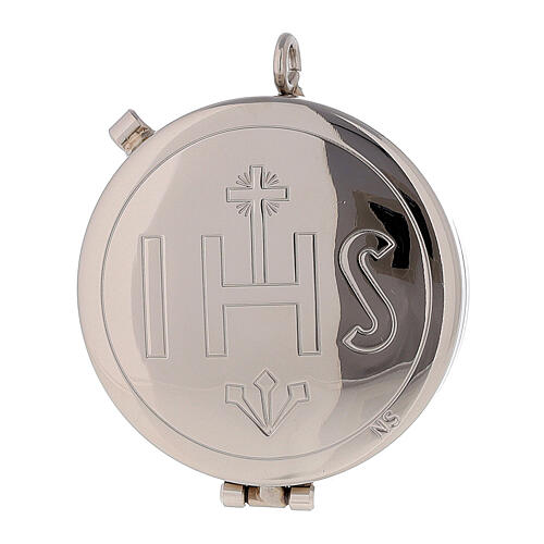 Teca Eucaristica IHS ottone tono argento lucido 5 cm 1