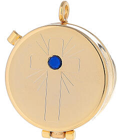 Mini communion pyx holder with cross and blue stone 2x5 cm