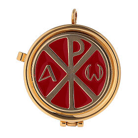 Eucharistic Pyx XP Alpha and Omega golden brass 3x5 cm