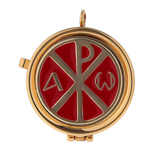 Eucharistic Pyx XP Alpha and Omega golden brass 3x5 cm 1