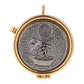 Catholic Pyx case with silvered Eucharist symbol plaque 3x5 cm