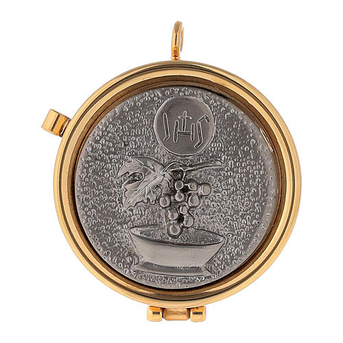 Catholic Pyx case with silvered Eucharist symbol plaque 3x5 cm 1