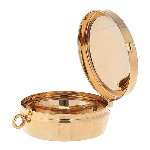 Eucharist pyx holder with plaque symbolizing bread and wine on a golden background 3x5 cm 2
