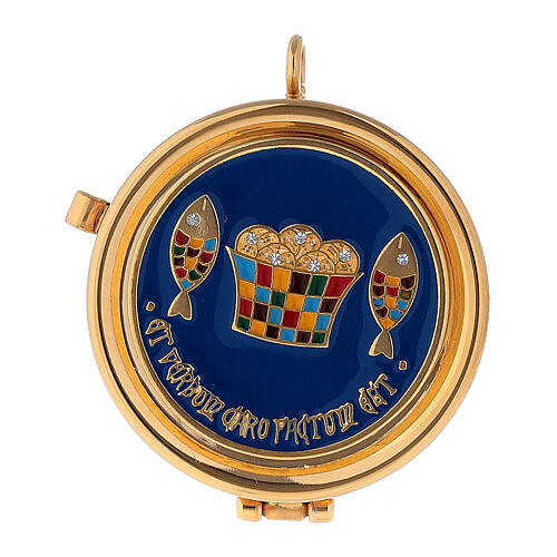 Communion pyx holder with colored plaque loaves and fishes 3x5 cm 1