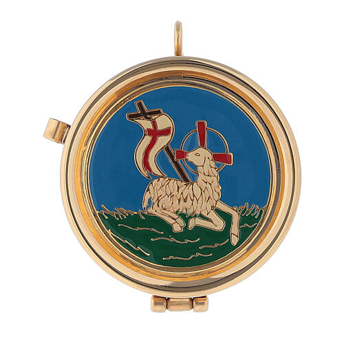 Communion pyx holder with colored Lamb of Peace 3x5 cm 1
