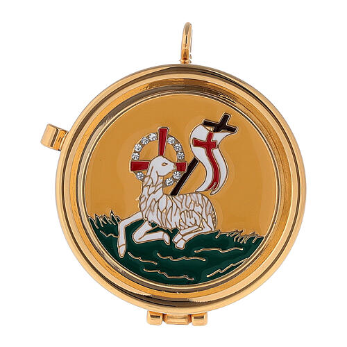 Teca Eucaristica con placca colorata Agnello della Pace 3x5 cm 1