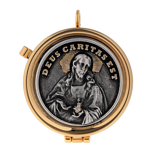 Caixa hóstia placa relevo Deus Caritas Est 3x5 cm 1