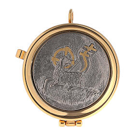 Communion Pyx holder with Lamb of Peace gold and silver 3x5 cm
