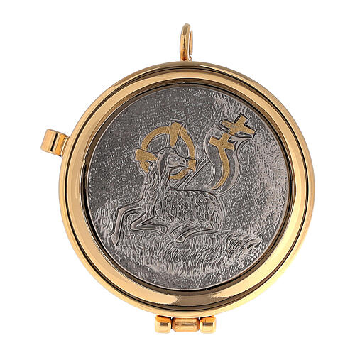 Communion Pyx holder with Lamb of Peace gold and silver 3x5 cm 1