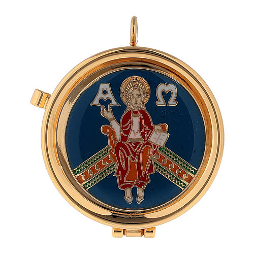 Caixa de hóstias Cristo no trono com placa corada 3x5 cm 1