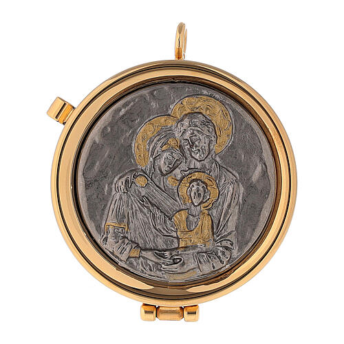 Versehpatene mit reliefartiger versilberter und vergoldeter Darstellung der Heiligen Familie, 3 x 5 cm 1
