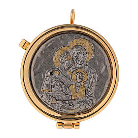 Caixa de hóstias Sagrada Família relevo ouro e prata 3x5 cm