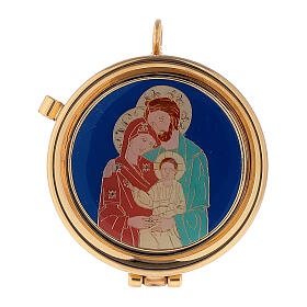 Host case with Holy Family blue background 3x5.3 cm