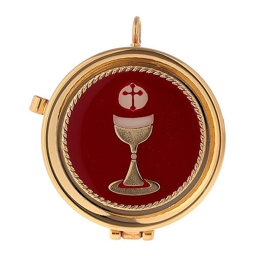 Eucharist pyx chalice on red plaque 3x5 cm 1