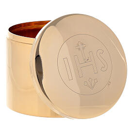 Golden brass communion box IHS 10x5 cm