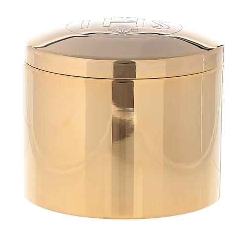 Golden brass communion box IHS 10x5 cm 1