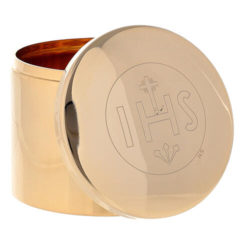 Golden brass communion box IHS 10x5 cm 2