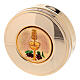 Eucharistic Pyx symbol bread and wine golden brass 3x10 cm s1