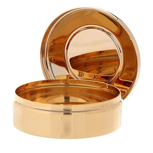 Communion Pyx with enameled dove in golden brass 3x10 cm 3