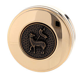 Pyx Lamb of Peace relief in bronze and gilded brass 3x10 cm