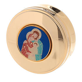 Shrine with enamelled plaque Holy Family on clue background 2.5x8 cm